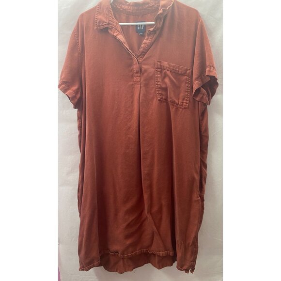 Gap Women's XXL Rust Orange Pullover Knee Length Shirt Dress with side Pockets - Picture 6 of 8